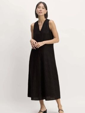 knee length dresses for ladies The Linen Oversized Puff-Sleeve Dress main image 0